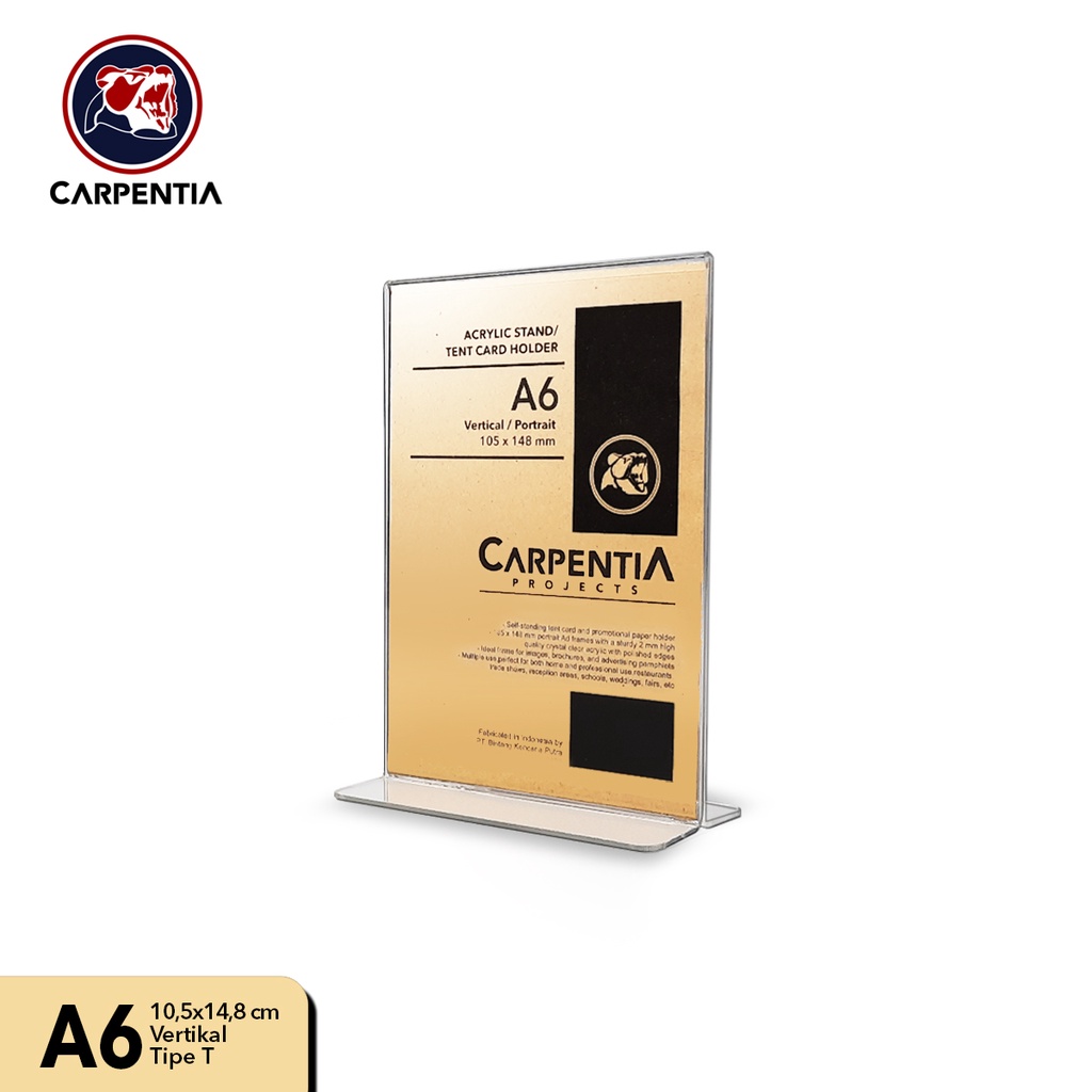 

Carpentia Acrylic Standing Tipe T/ A6 Vertikal 10,5x14,8 cm/ Tent Card Akrilik / Display Brosur, QRIS, Barcode, Menu, Harga, Nomor Meja