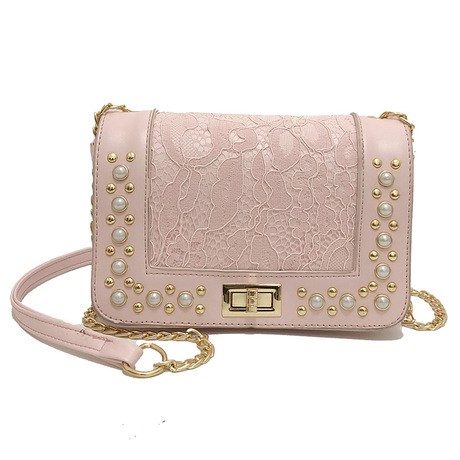 TAS SELEMPANG PESTA PINK MUTIARA QUERRE TA111P3 RANTAI KULIT RENDA IMPORT BRANDED KOREA WANITA ABG