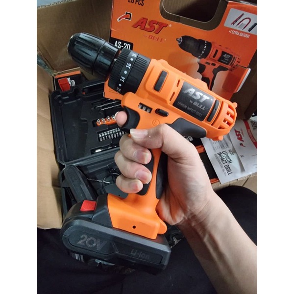 Bor Beton Baterai 20 Volt AST AS-20 Cordless Impact Drill 2 Batery