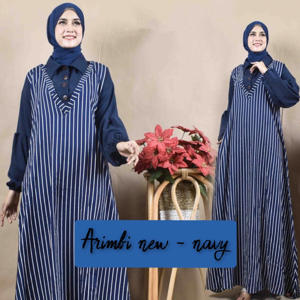 Gamis arimbi syakila motif tribal salur adem new model dress wanita terbaru