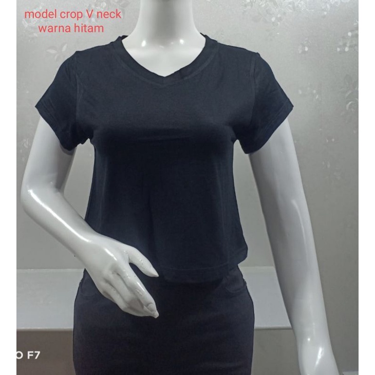 Kaos atasan crop wanita V neck t-shirt crop GROSIR MURAH