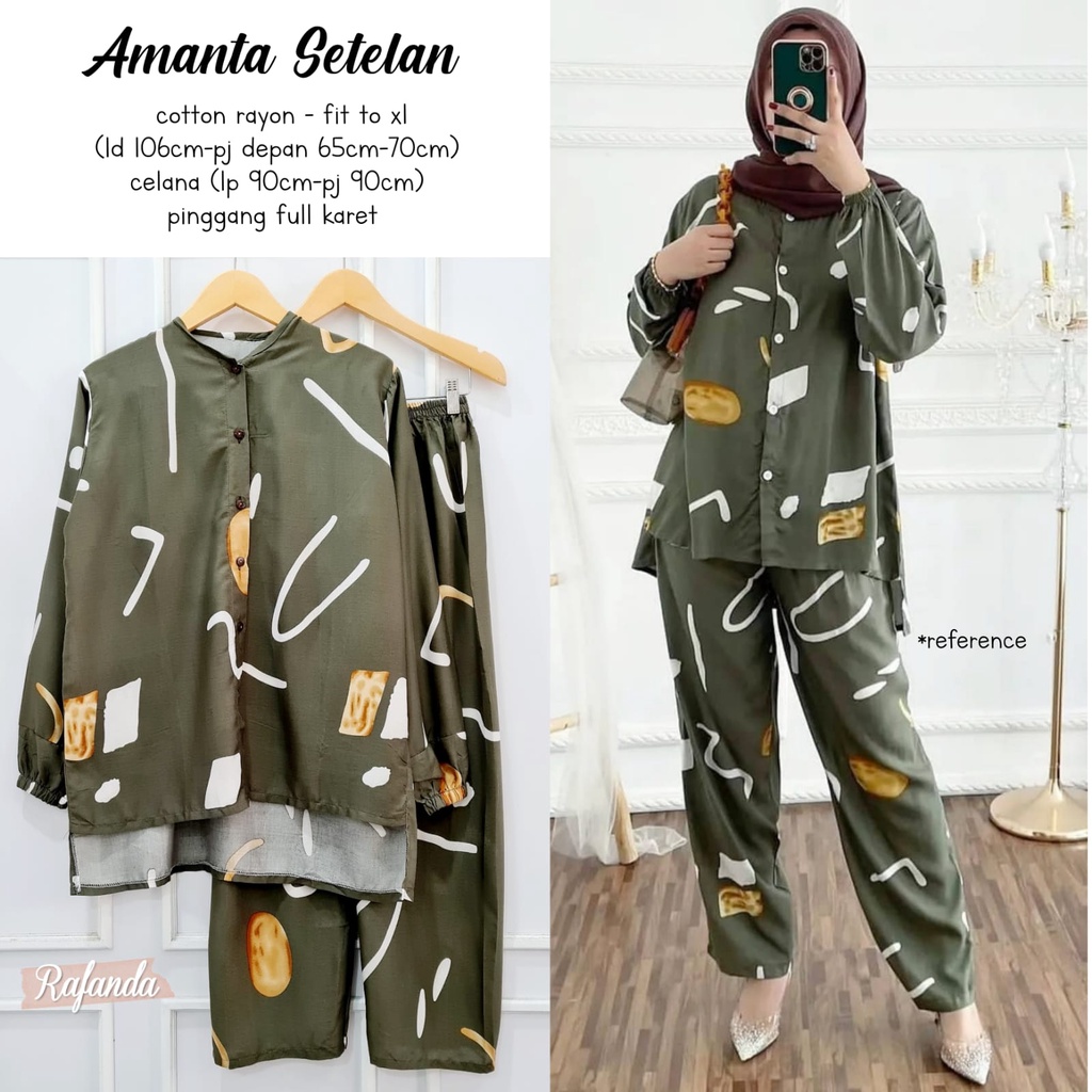 ( Jumbo) Baju Setelan Hijab Wanita Terbaru Kekinian Motif Abstrak All size Set Celana Kulot seri 4