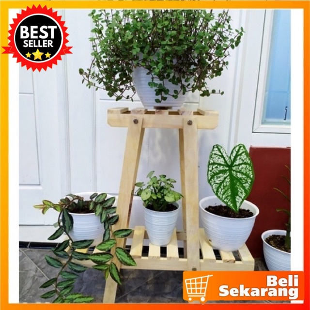 rak bunga isi 4 pot/ rak bunga minimalis/ rak bunga kayu halus