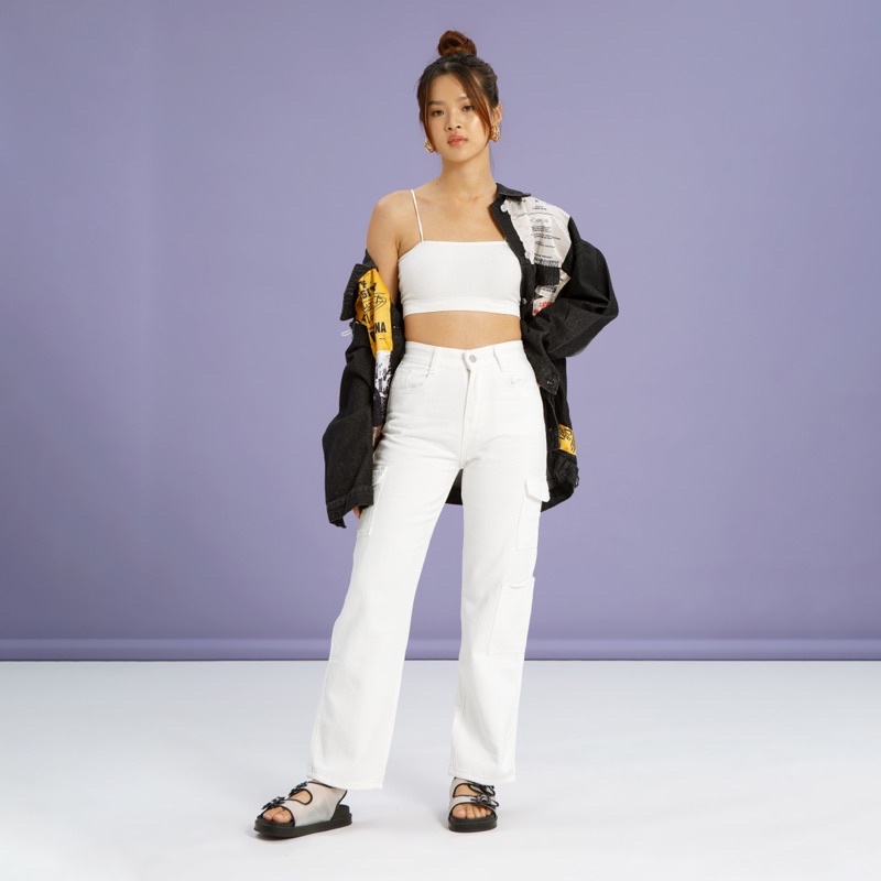 VIERLIN - Jeans 7735 1332 - HW CARGO WHITE JEANS