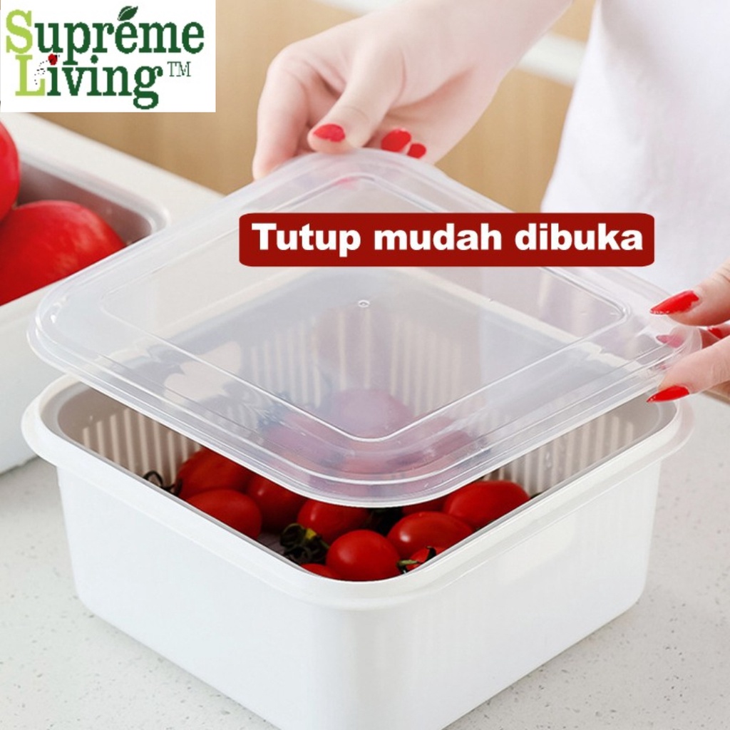 Kotak Saringan Pengering Buah Sayuran Wadah Keranjang Tempat Penyimpanan Buah Food Storage Bawang Kulkas Serbaguna