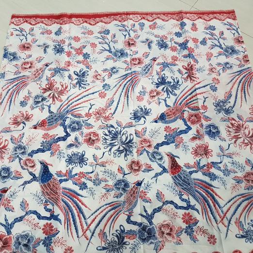 Kain Batik cap motif Burung warna Merah Biru
