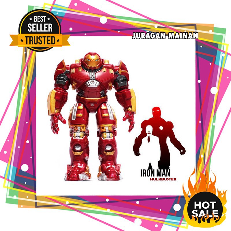 Mainan Action Figure Ironman Hulkbuster Marvel Avengers Besar Kualitas Bagus Double Mask + LED