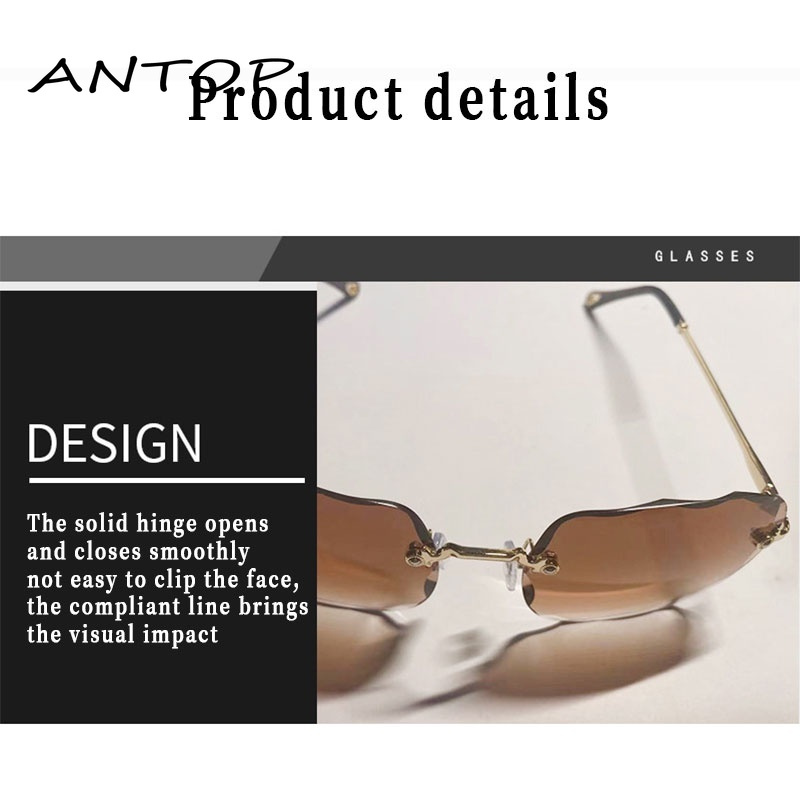 Zinc Frame Gradient Color Rimless Glasses Retro Fashion Square Frame Sunglasses Ladies Accessories ANTOP