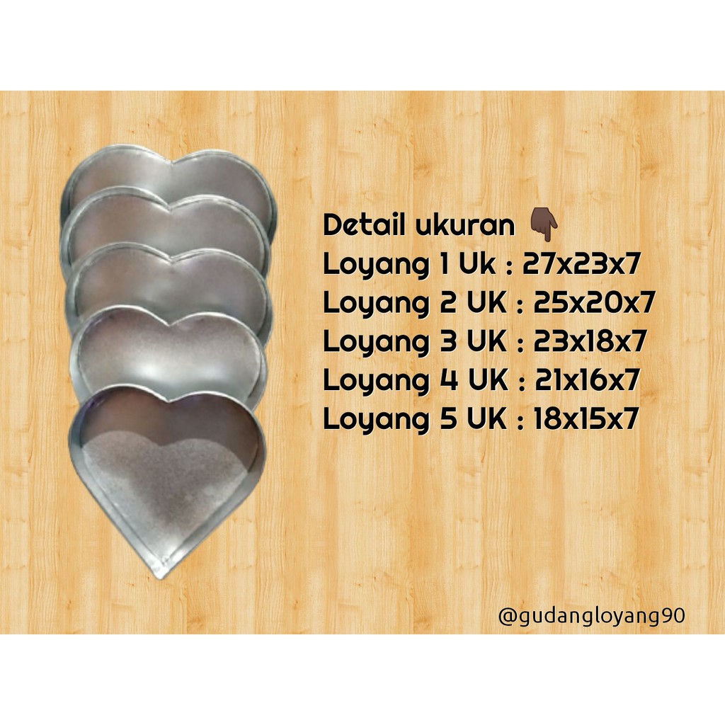 LOYANG LOVE SUSUN 5 SET ALUMINIUM LOYANG BOLU LOYANG BENTUK HATI