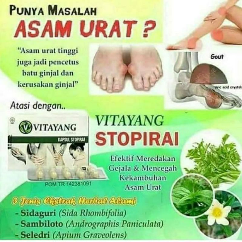 Vitayang Stopirai Obat Herbal Asam Urat Suplemen Asam Urat Nyeri sendi Original KK Indonesia