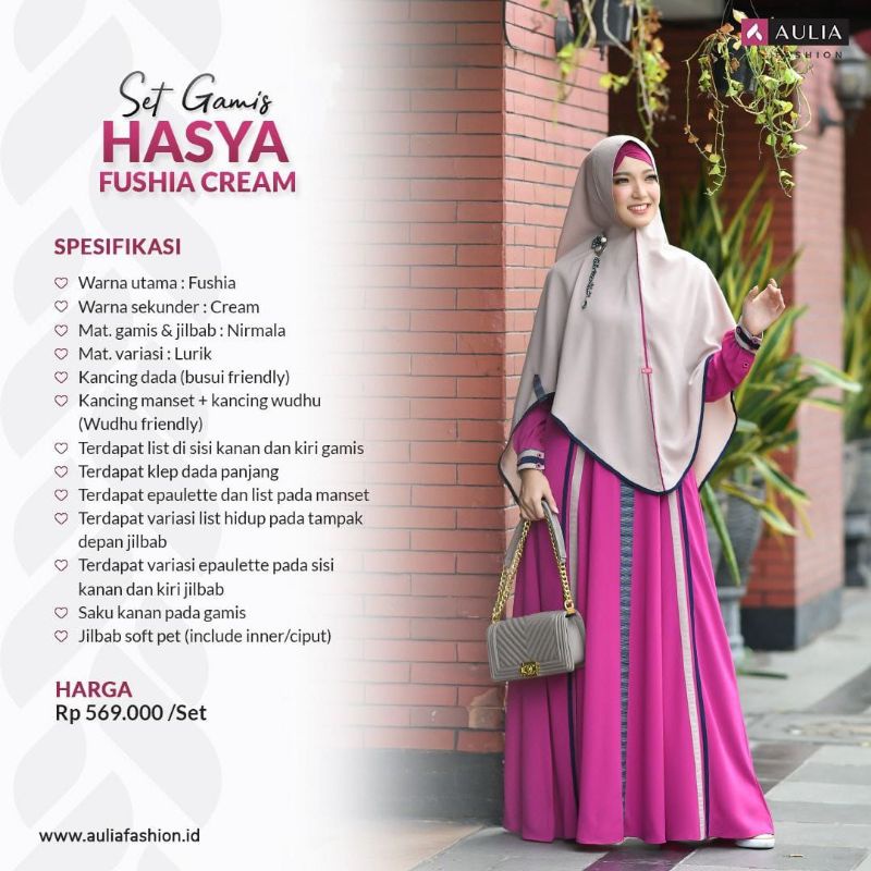 SET GAMIS SYARI AULIA FASHION TERBARU 2021 HADYA FUSHIA CREAM SNGT COCOK UNT DI PAKAI ANAK REMAJA,DE