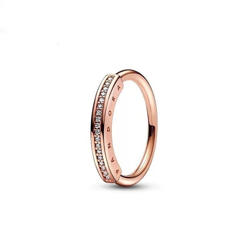 Pandora Cincin 925 Silver 14k Rose Gold Cubic Zirconia Aksen Berlian Untuk Wanita