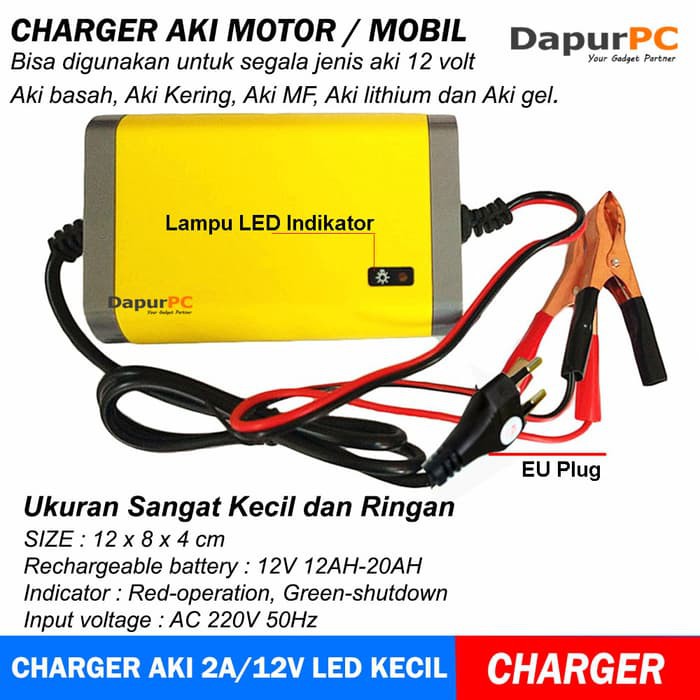 Charger Aki Portable - Aki Mobil - Otomotif Portable Charger Aki Led Kecil 12V-2A Motor Dan Mobil