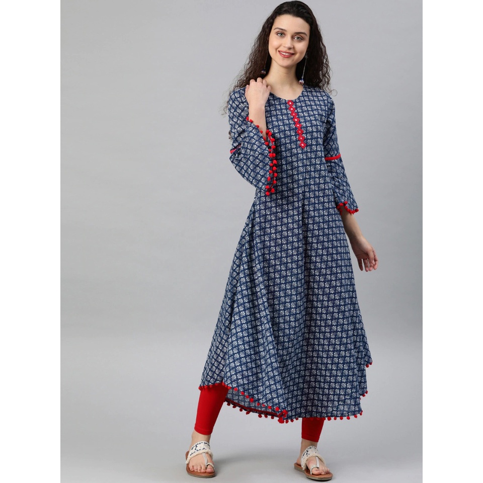 Kurti Anarkali Yash Gallery Size 3XL 4XL 5XL Warna Biru Blue & White Baju Lebaran Busana Muslimah Po