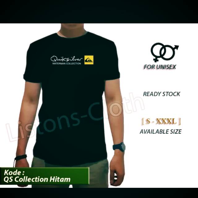 Kaos distro quicksilver waterman hitam shirt gaul pria