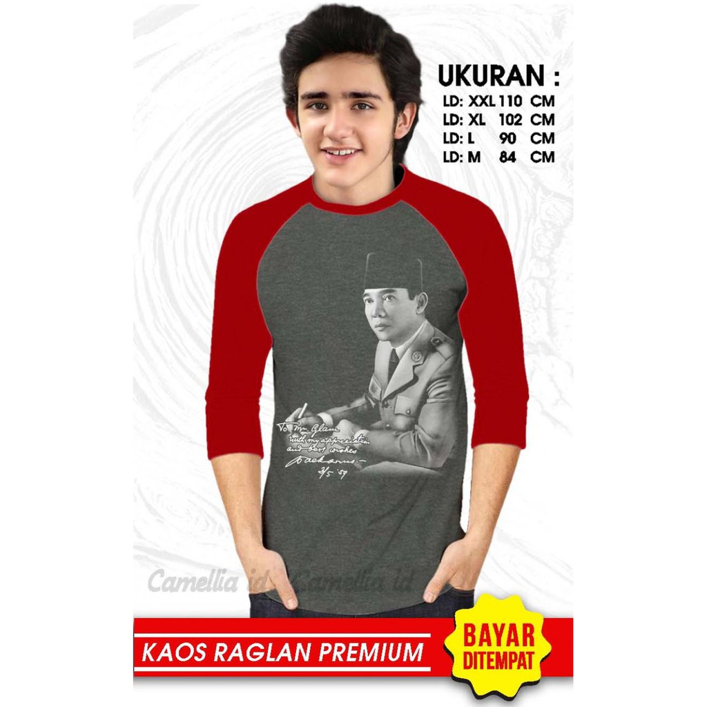 Kaos Raglan (SOEKARNO)/Kaos Pria Lengan 3/4/ Kaos Pria/ Kaos Cowok/ Kaos Oblong/Misty/Ob