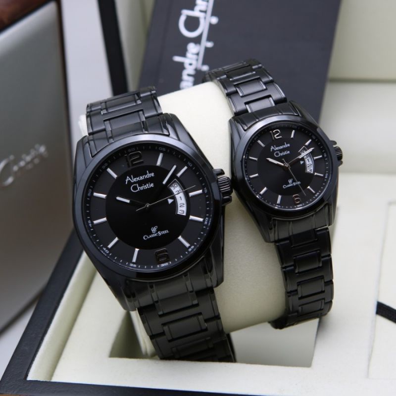 Jam Tangan Couple Alexandre Christie AC 8289 Rantai Pria & Wanita Original