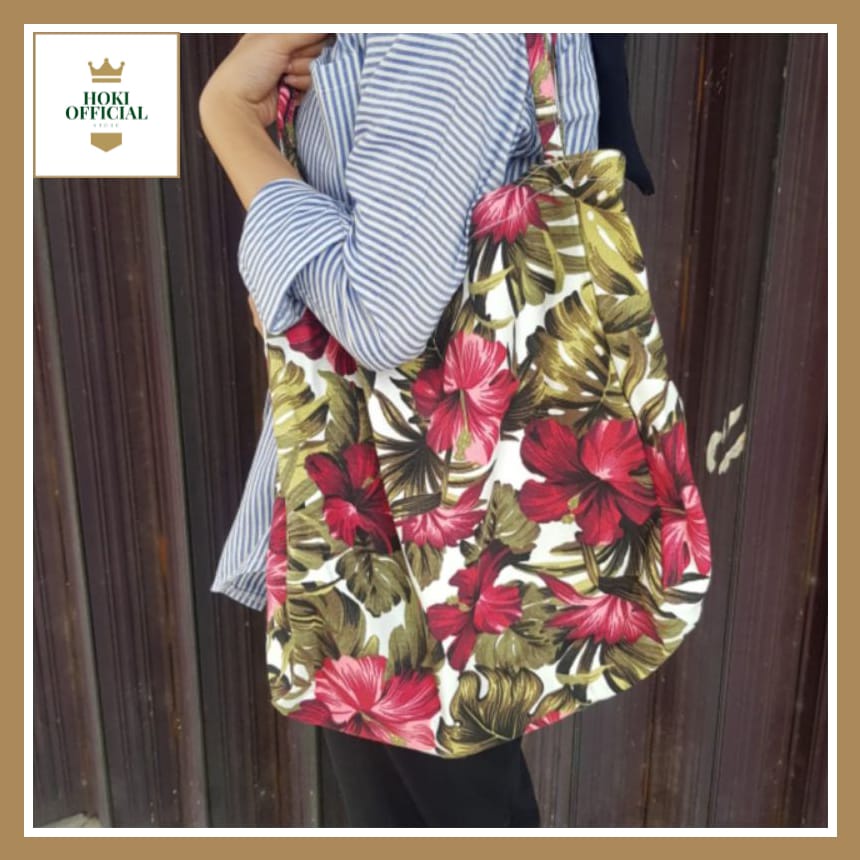 Totebag Kanvas Tas Wanita Kapasitas Besar Belanja Sederhana Bahu Tas Warna Solid Tas Dapat Digunakan Kembali Designer Totebag Kekinian Motif Bunga Daun