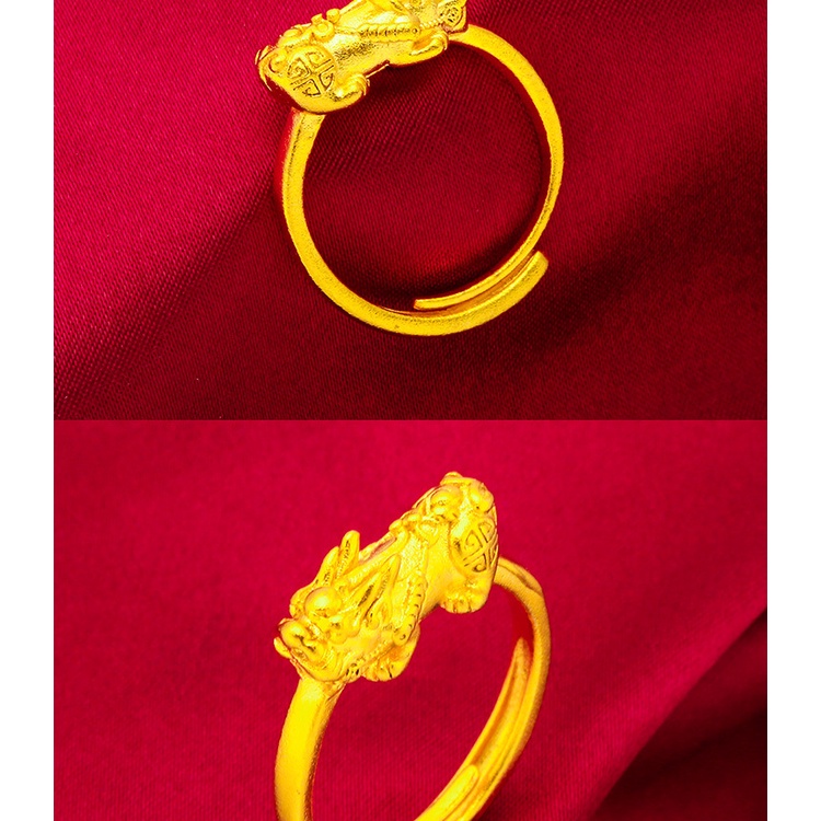 Cincin Emas Asli Kadar 375 Matte Sandblasted Pixiu Dapat Disesuaikan Untuk Wanita