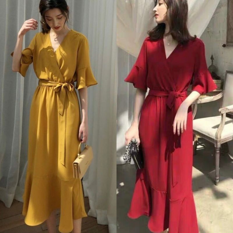 Maxi dress vecka 1290#/Long Dress Korean kekinian/Maxy dress v neck