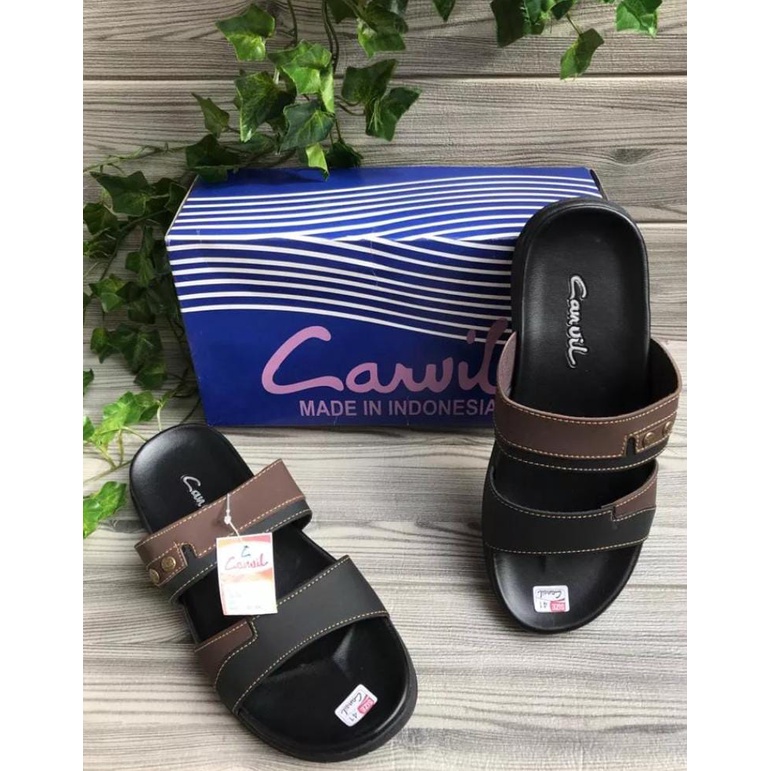 Sandal Pria Terbaru Sandal Pria Keren 2022 Sandal Casual Sandal Jepit Sandal Slop Carvil Hitam Cream Cokelat