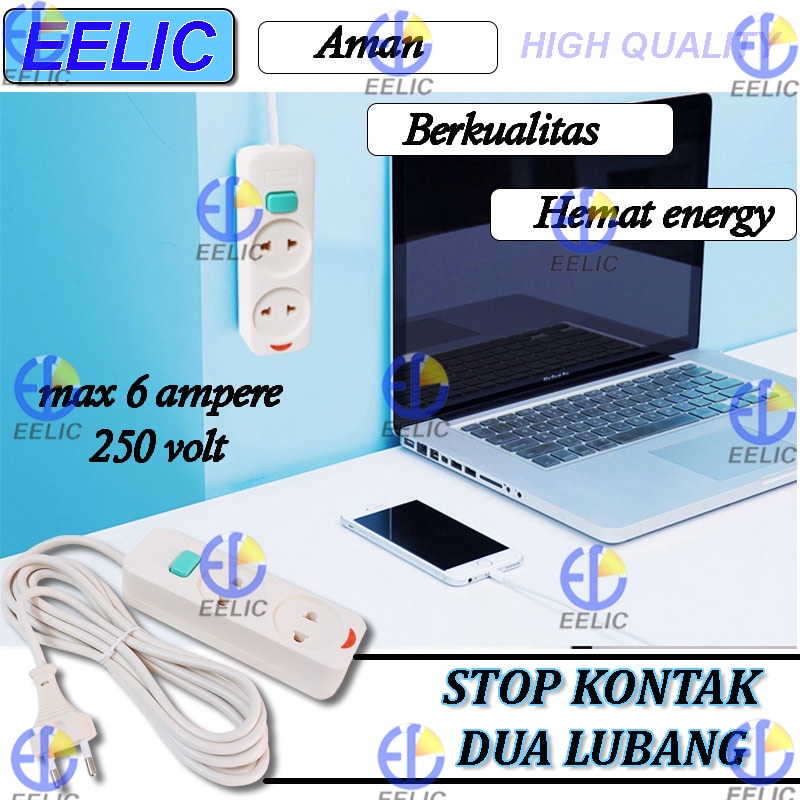 EELIC STK-SC752-3M Stop Kontak 2 Lubang dengan tombol on off dan di lengkapi lampu indikator