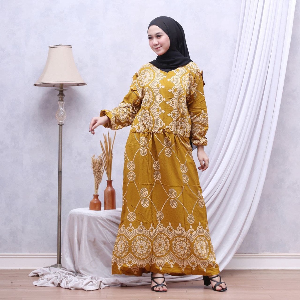 Gamis Sultan Gamis Rayon Premium Dress Wanita Lengan Karet Dress Fashion Kekinian Muslim Kekinian LD 110 cm