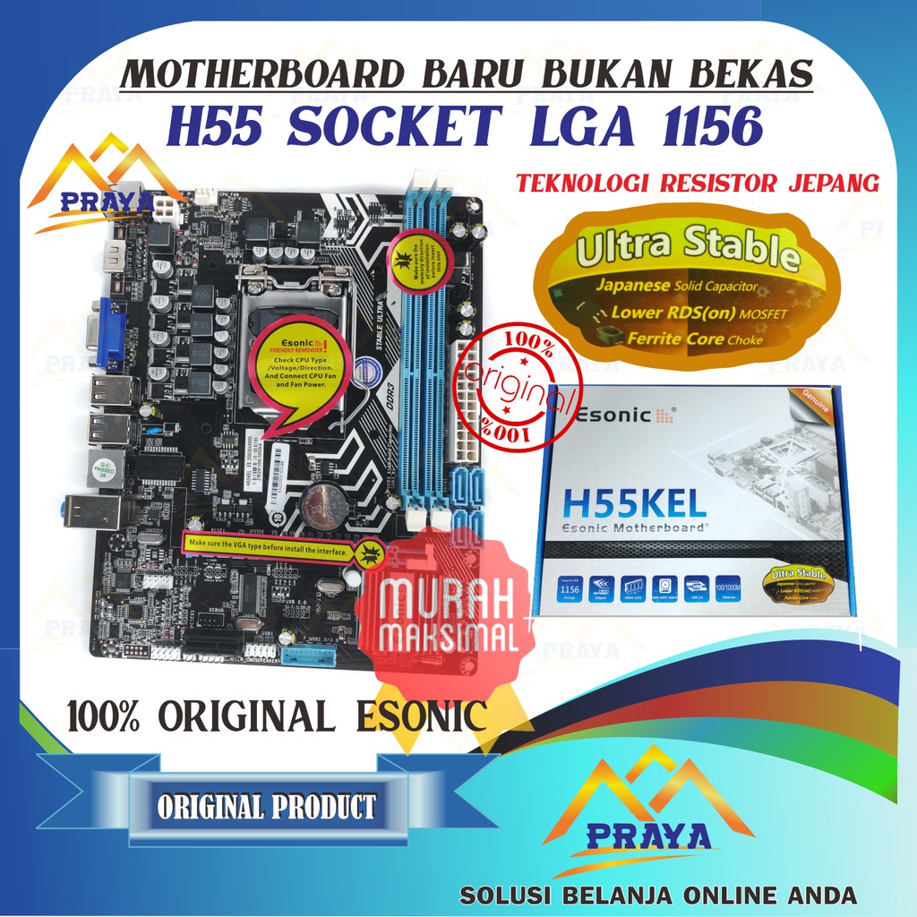 NEW BARU MOTHERBOARD ESONIC H55 LGA 1156 INTEL I3 I5 I7 XEON
