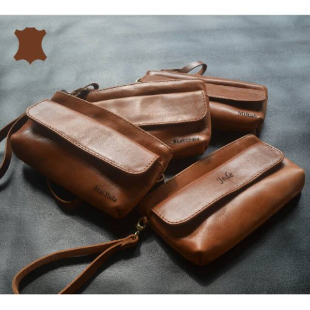 KOING DOMPET POUCH PRIA WANITA KULIT ASLI (CUSTOM NAMA) moran