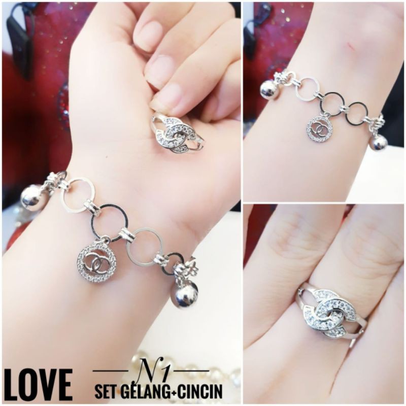 (OKT) TERMURAH Set Perhiasan Lapis Emas Xuping Gelang Cincin Chanel Permata Silver Mewah Titanium