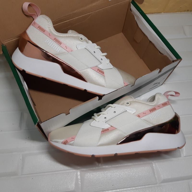 Sepatu Puma Muse Satin X2 Metallic Pastel Parchment Rose Gold