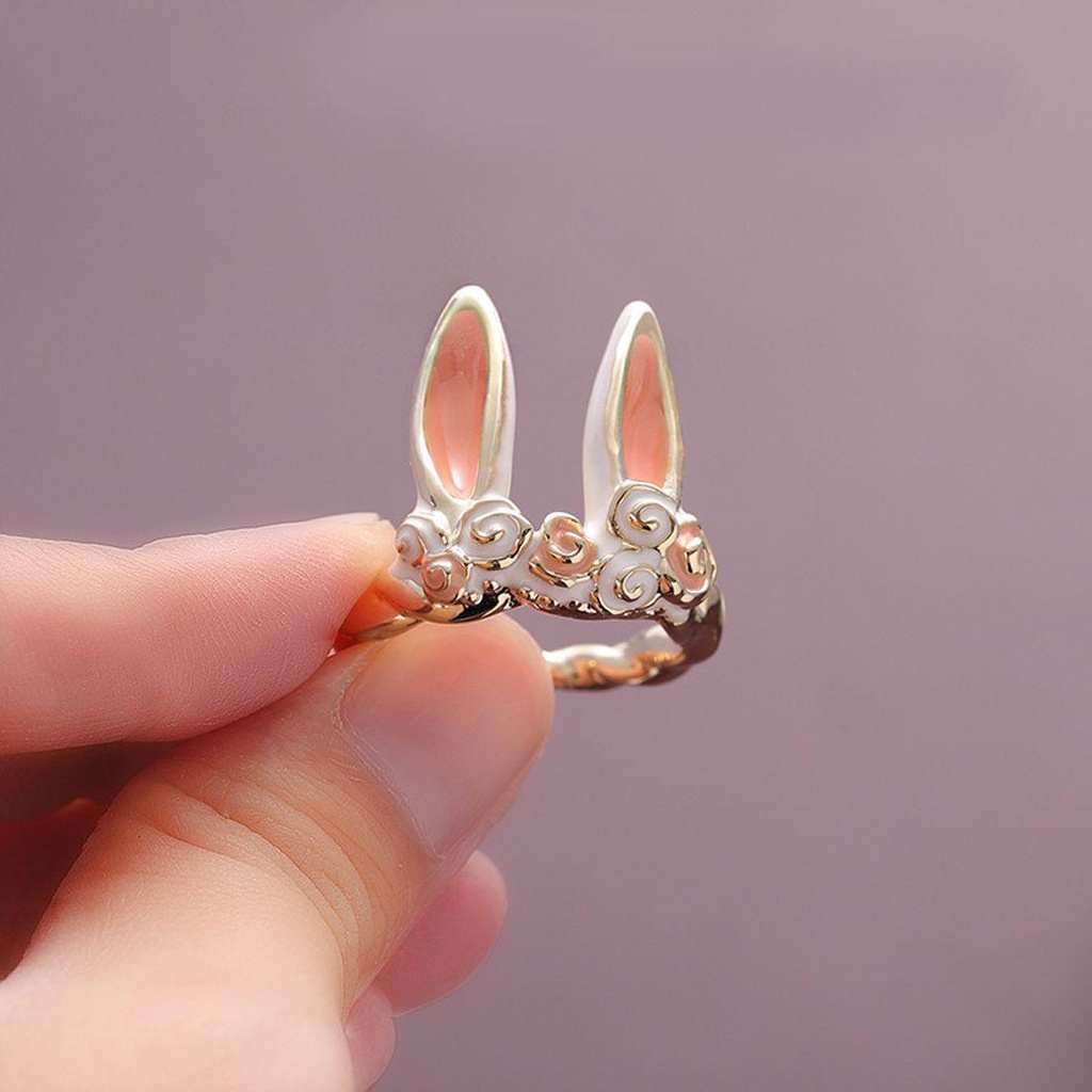 Mxbeauty Cincin Kelinci Fashion Kartun Jari Perhiasan Telinga Kelinci Gadis Anak Wanita Pembukaan Rings