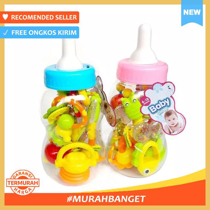 MAINAN BAYI 6 12 BULAN BOTOL SUSU RATTLE TEETHER ISI 6 PCS OT1830 BIRU