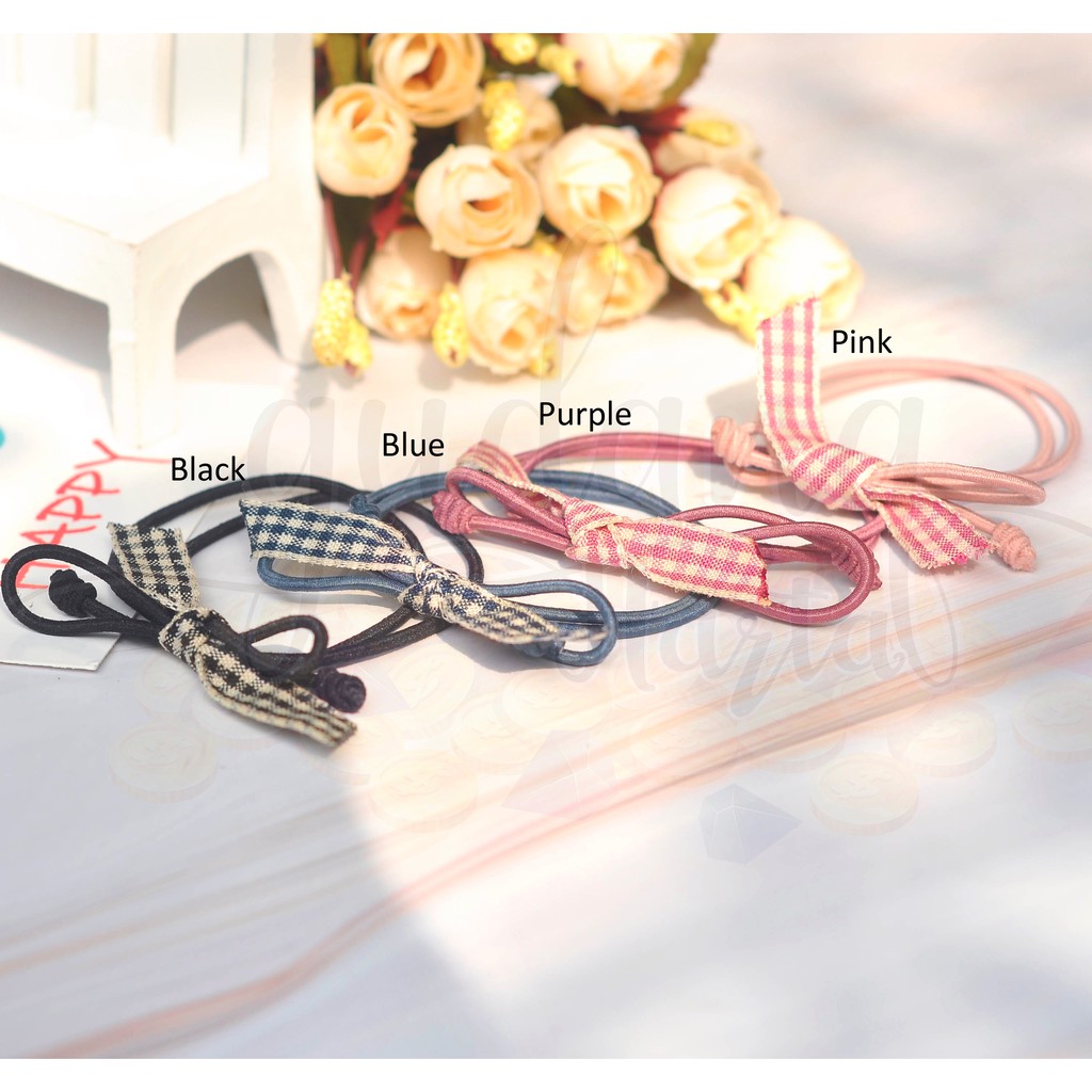  Ikat  Rambut  Karet Korea  Simple Checked Ribbon GH 201385 