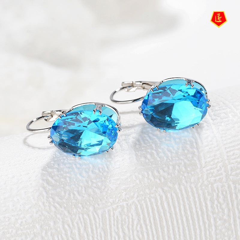 [Ready Stock]Multicolor Gems Inlaid Sapphire Earrings Simple Personality