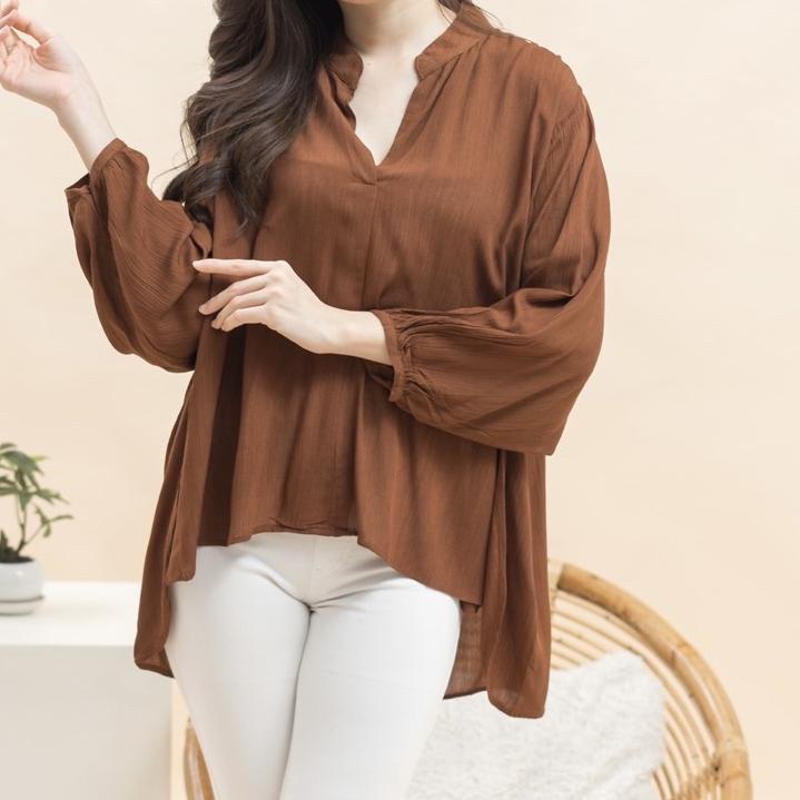 Orchi Blouse Vneck Crinkle Airflow Sakura Vneck Shirt Blouse Crinke