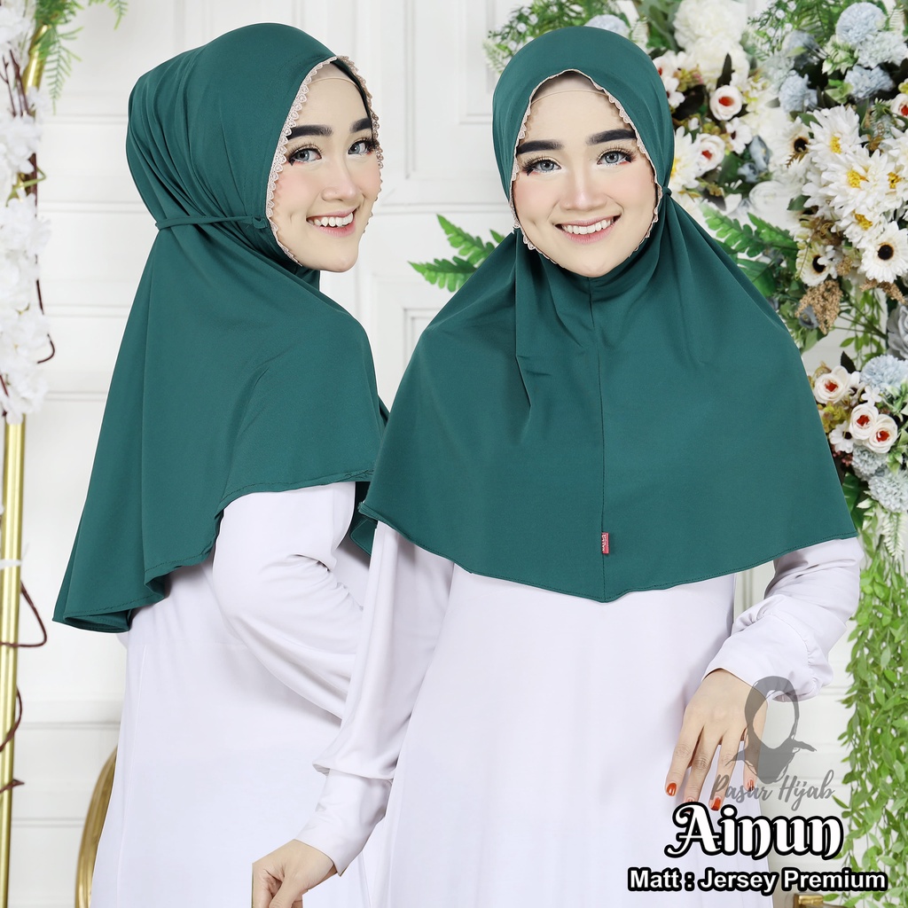 Jilbab Instan Tali Renda Ainun Hijab Instan Bahan Jersey Kerudung Maryam Jersey Pasar Hija'b