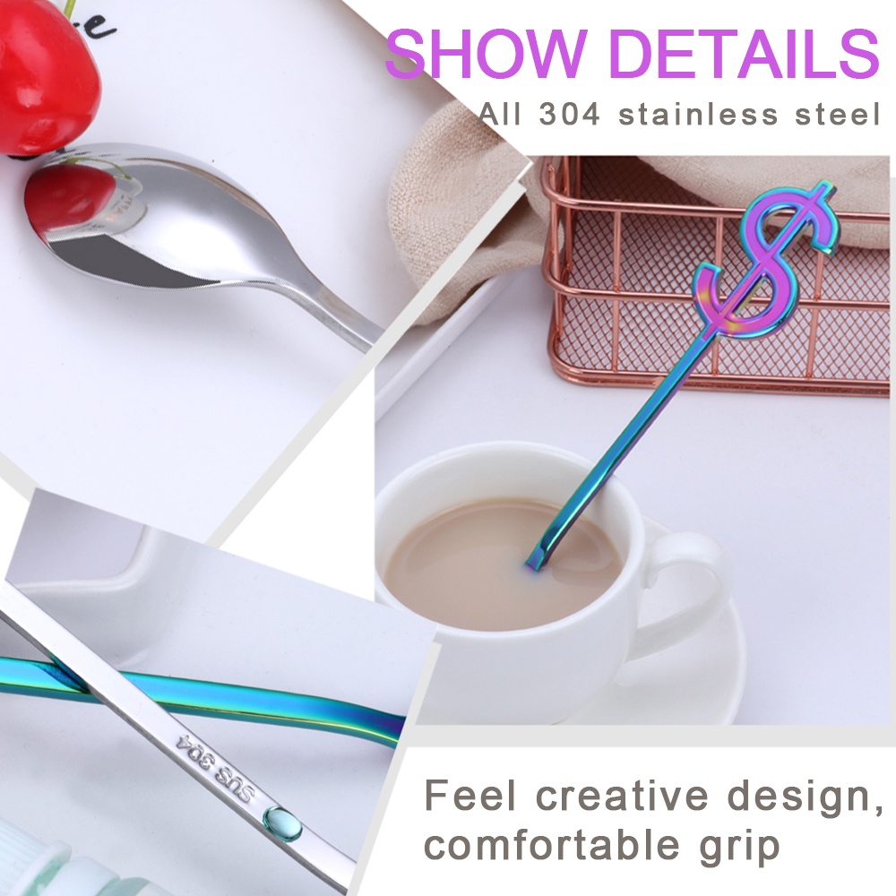 Sendok Pengaduk Kopi Desain Dollar Bahan Stainless Steel 304