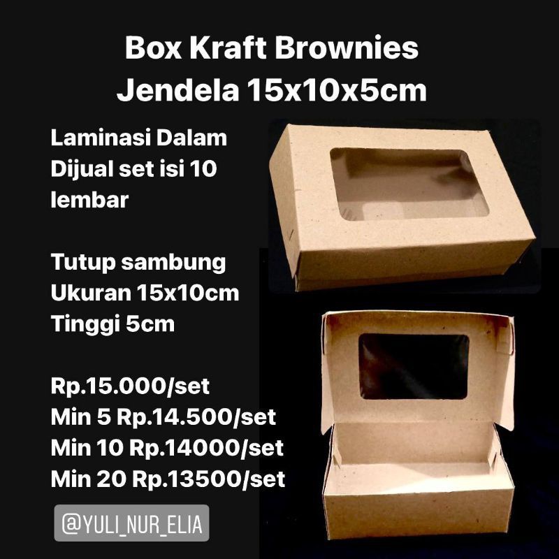 

Box Kraft Brownies Jendela 15x10x5cm dijual set isi 10 lembar