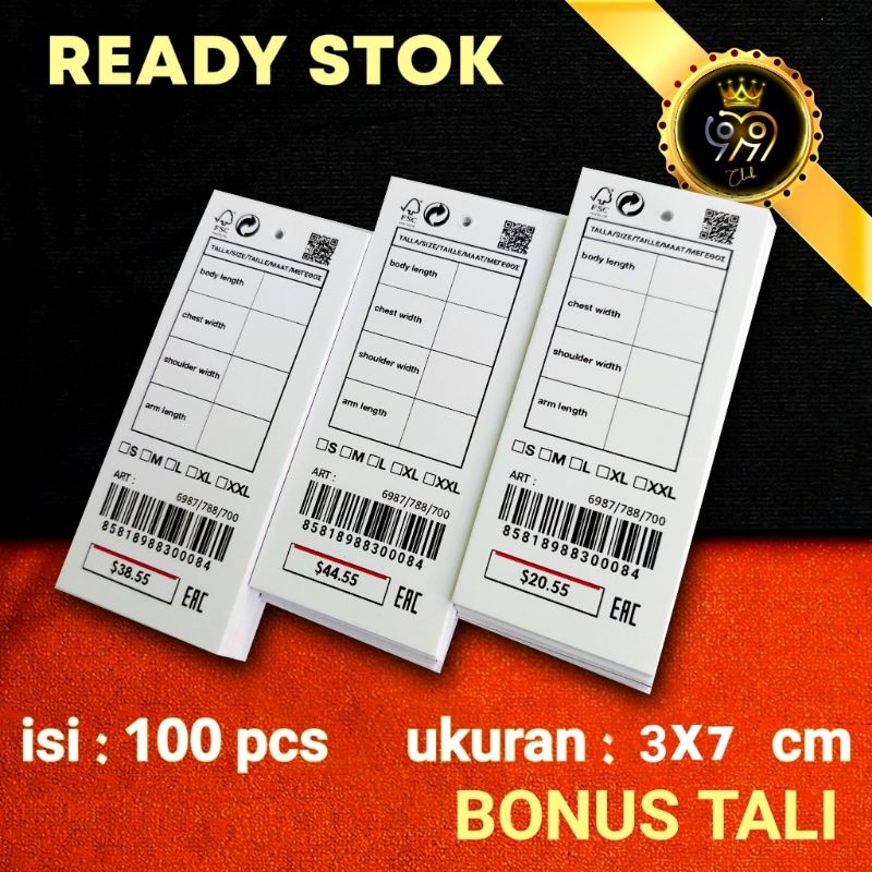 

handtag bonus tali, 3x7 ,lebel baju. hangtag dolar body