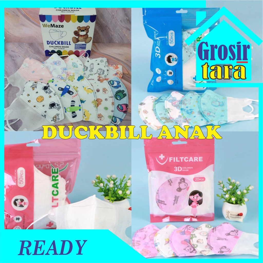 MASKER DUCKBILL ANAK 50 Pcs dan 20 Pcs DUCKBILL KIDS FILTCARE POLOS Putih Hitam 50Pcs