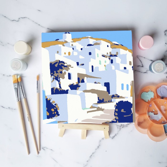 

(TERLARIS) Paint by number lukisan bangunan city versi 2 canvas 20x20 cm - city08, 15x15cm
