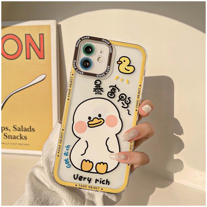 Soft Case Silikon Transparan Motif Bebek Putih Untuk Casing Compatible for iPhone 14 13 12 11 Pro Max X Xr Xs Max iPhone 8 7 6 6s Plus SE 2020 Cute White Duck Phone Case Transparent Soft Silicone Shockproof Phone Casing Cover