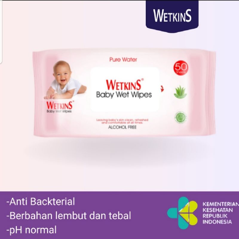 Tisu Tissue Basah Wetkins Baby Blue Pink ISI 50 Sheets