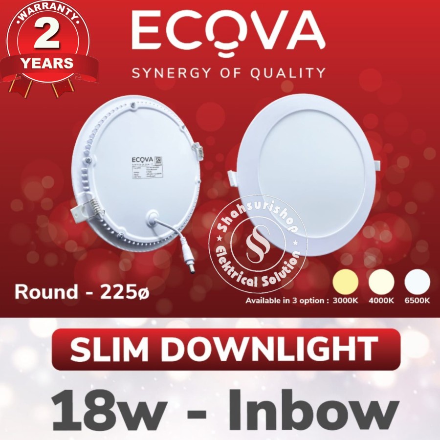 ECOVA SLIM DOWNLIGHT INBOW BULAT 18 WATT 18W LED PANEL BERGARANSI