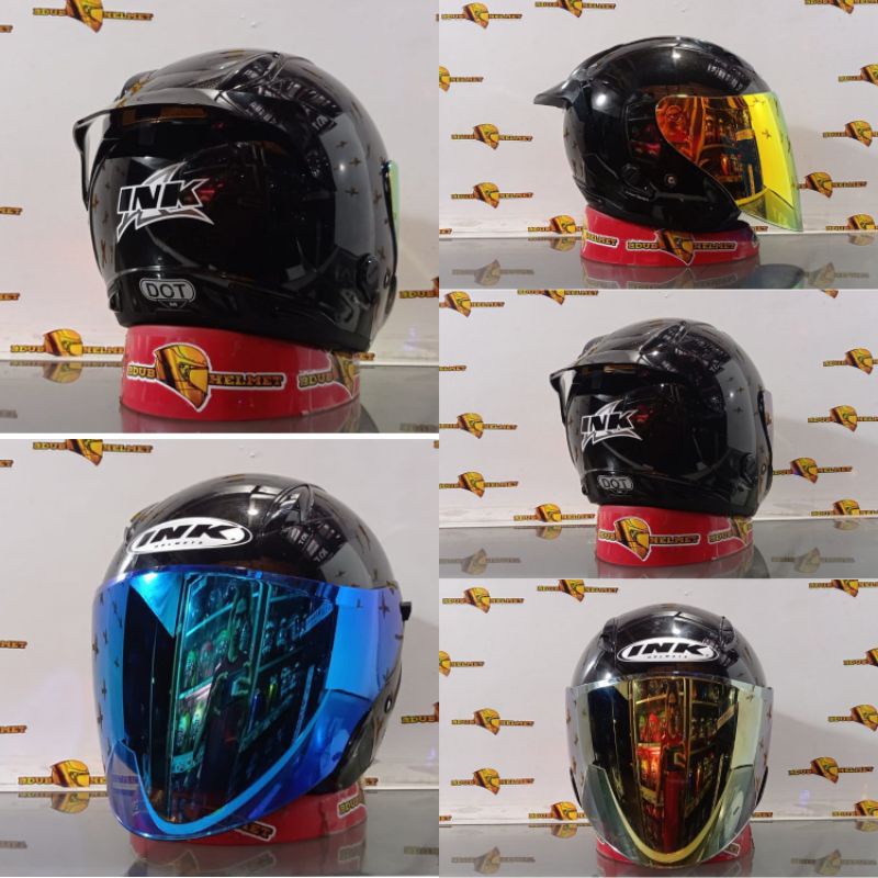 HELM HALF FACE INK METRO BLACK GOLSSY ORIGINAL HELM MODIP PAKET GANTENG