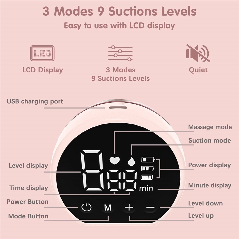 Pompa ASI Elektrik Wearable Breast Pump Handsfree Portable Rechargeable Pompa LED Display 2 Mode 9 Level 24mm Dapat Dipakai Dengan Layar