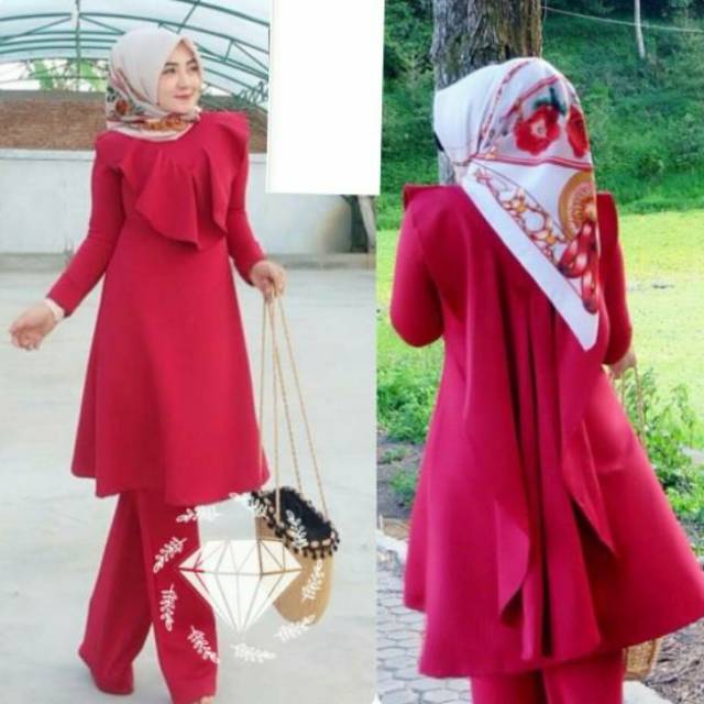 SET CELANA TUNIK ZIVANA, WOLFIS, GAMIS HIJAB MUSLIM, DRESS MAXY, SETELAN