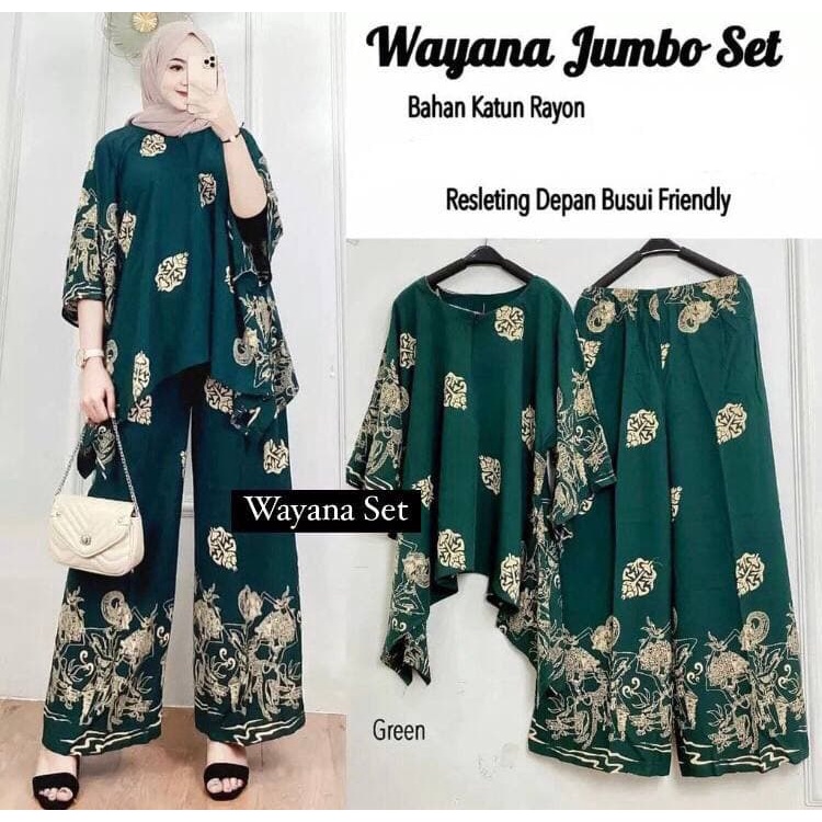 Wayana Set Jumbo - One Set Jumbo Katun Rayon Tidie Premium Busui Setelan Wanita Waka Waka Set Celana Panjang Bigsize LD 140 cm