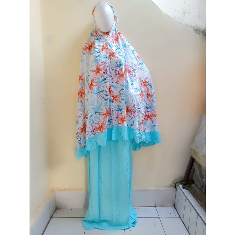 Mukena Bunga Bali Atas Bawah Size XL Bahan Rayon Halus Free Tas Kain Bisa COD Real Foto Fashion Wani